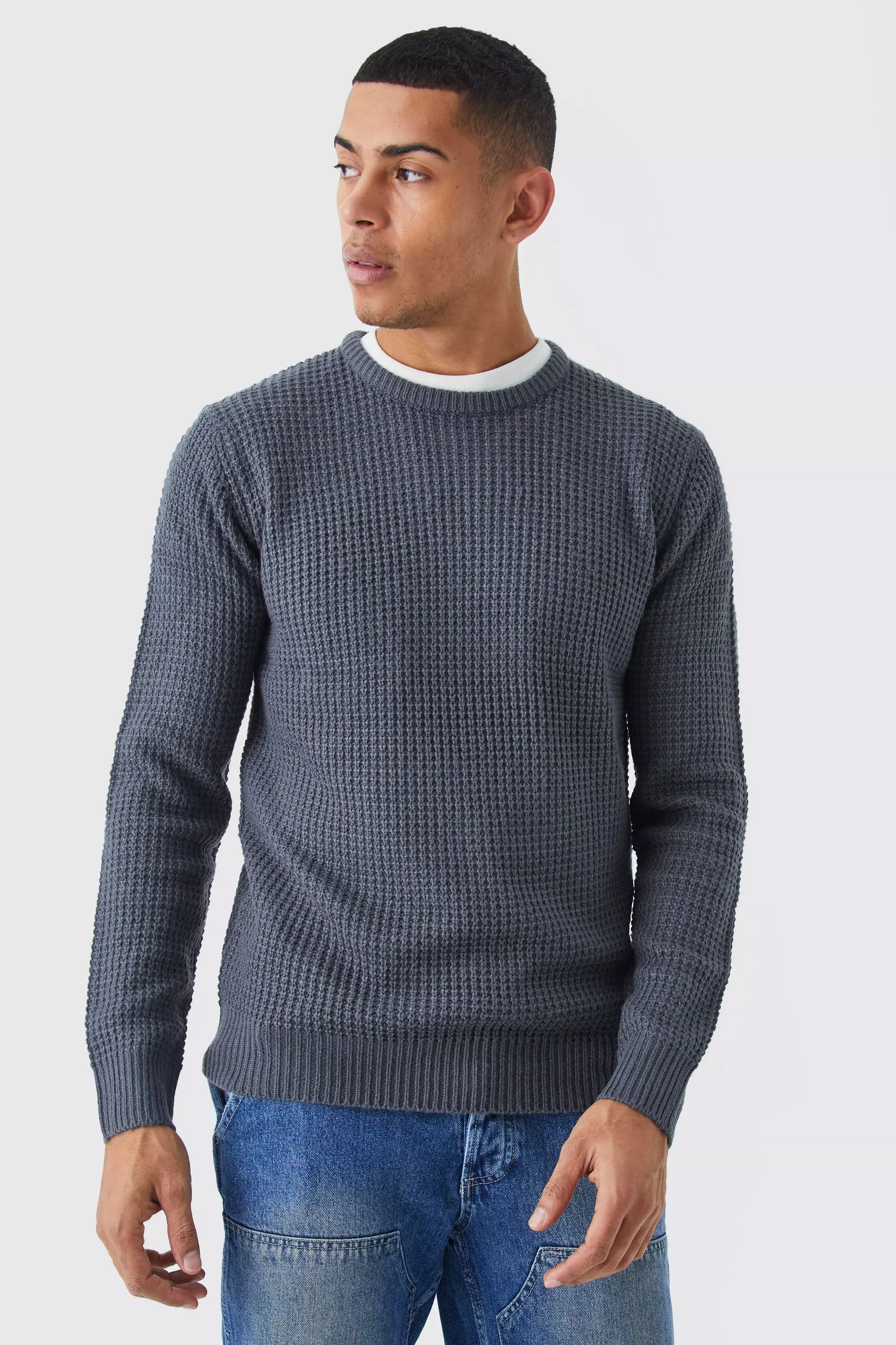 Regular Fit Waffle Knit Jumper | boohooMAN